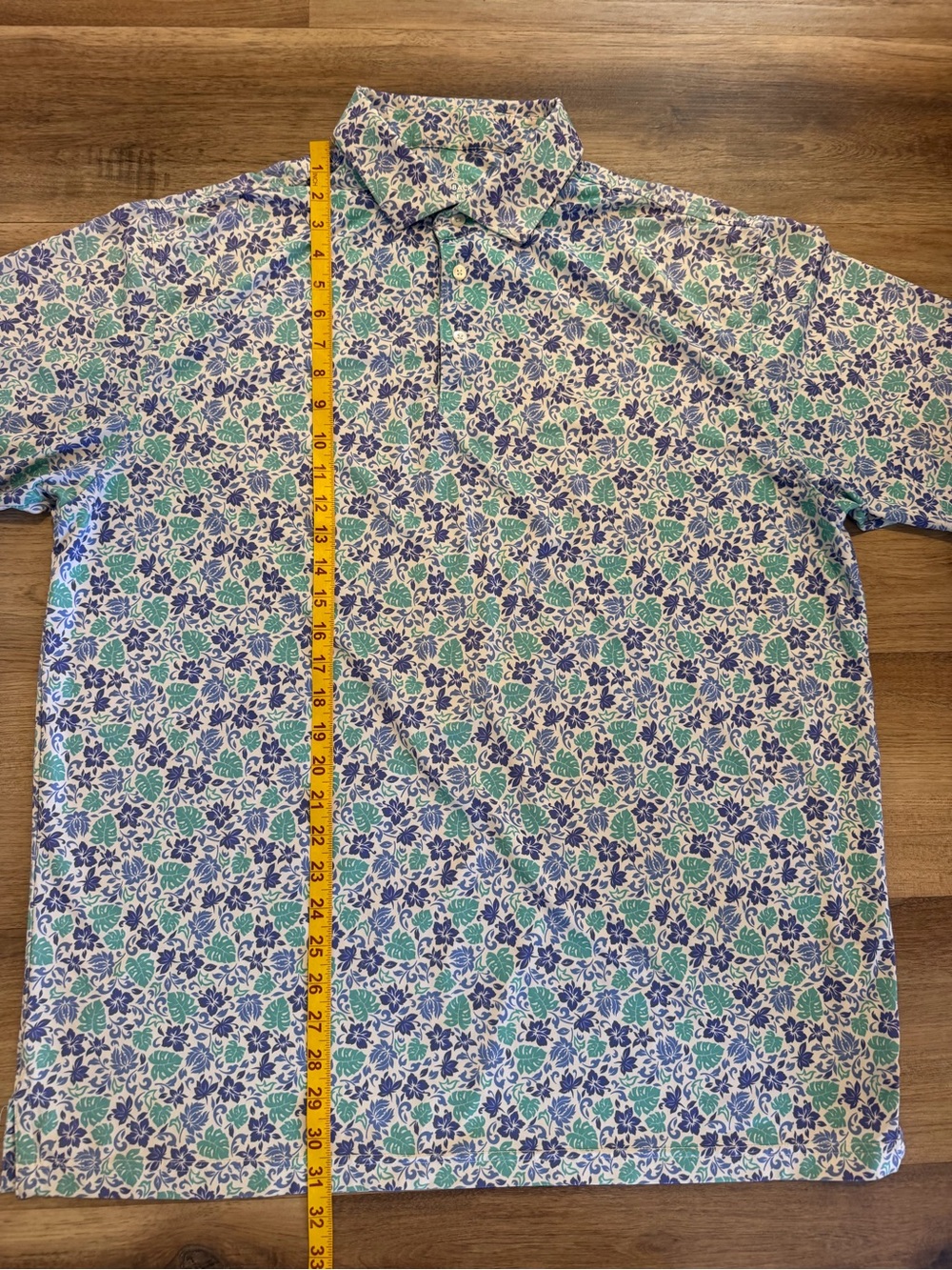 Rhoback Polo Shirt Mens XL White Blue Green Hibiscus Performance Golf - Picture 5 of 6
